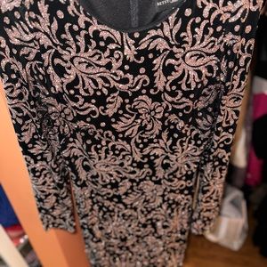 Betsy & Adam women’s black and rose gold glitter dress. Worn one time